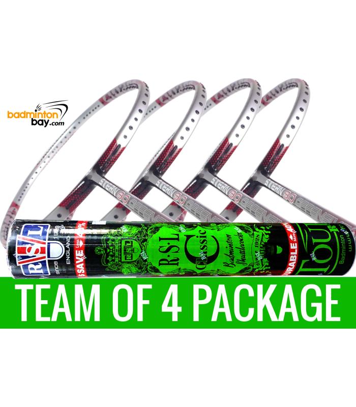 Team Package: 1 Tube RSL Classic Shuttlecocks + 4 Rackets - Apacs Stern 90 Offensive 6U Badminton Racket