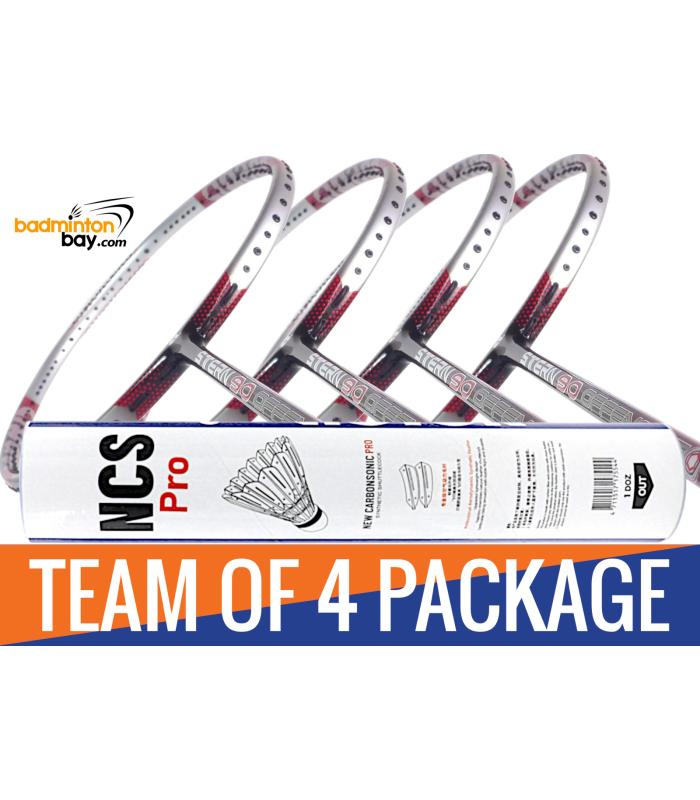 Team Package: 1 Tube Victor NCS Pro Synthetic Feather Shuttlecocks + 4 Rackets - Apacs Stern 90 Offensive 6U Badminton Racket
