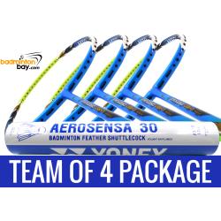 Team Package: 1 Tube Yonex AS30 Shuttlecocks + 4 Rackets - Apacs Virtuoso Light Blue Green Badminton Racket