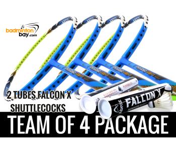 Team Package: 2 Tubes Abroz Falcon X Shuttlecocks + 4 Rackets Apacs Virtuoso Light Blue Green Badminton Racket