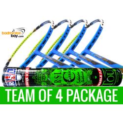 Team Package: 1 Tube RSL Classic Shuttlecocks + 4 Rackets - Apacs Virtuoso Light Blue Green Badminton Racket