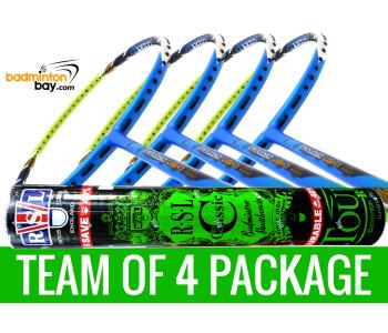Team Package: 1 Tube RSL Classic Shuttlecocks + 4 Rackets - Apacs Virtuoso Light Blue Green Badminton Racket
