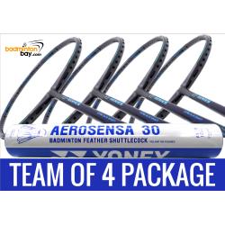 Team Package: 1 Tube Yonex AS30 Shuttlecocks + 4 Rackets - Apacs Z Series Force II Badminton Racket (4U)