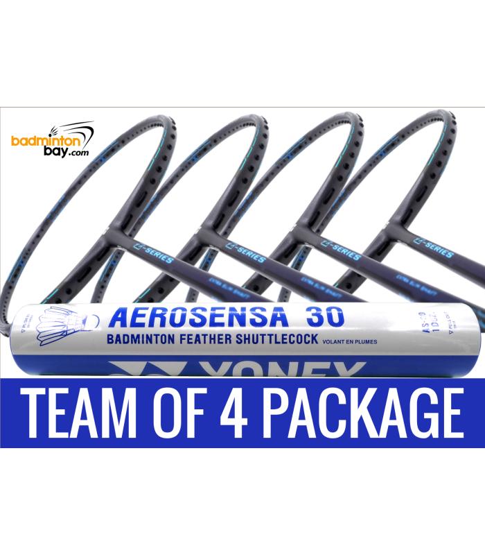 Team Package: 1 Tube Yonex AS30 Shuttlecocks + 4 Rackets - Apacs Z Series Force II Badminton Racket (4U)