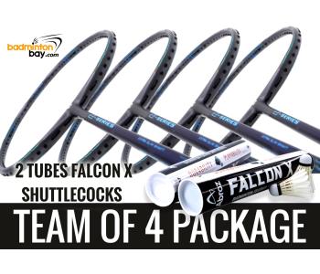 Team Package: 2 Tubes Abroz Falcon X Shuttlecocks + 4 Rackets - Apacs Z Series Force II Badminton Racket (4U)