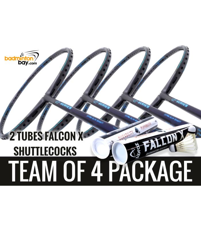 Team Package: 2 Tubes Abroz Falcon X Shuttlecocks + 4 Rackets - Apacs Z Series Force II Badminton Racket (4U)