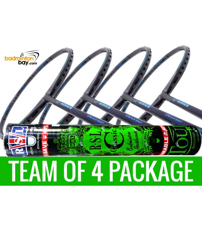 Team Package: 1 Tube RSL Classic Shuttlecocks + 4 Rackets - Apacs Z Series Force II Badminton Racket (4U)