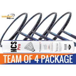 Team Package: 1 Tube Victor NCS Pro Synthetic Feather Shuttlecocks + 4 Rackets - Apacs Z Series Force II Badminton Racket (4U)