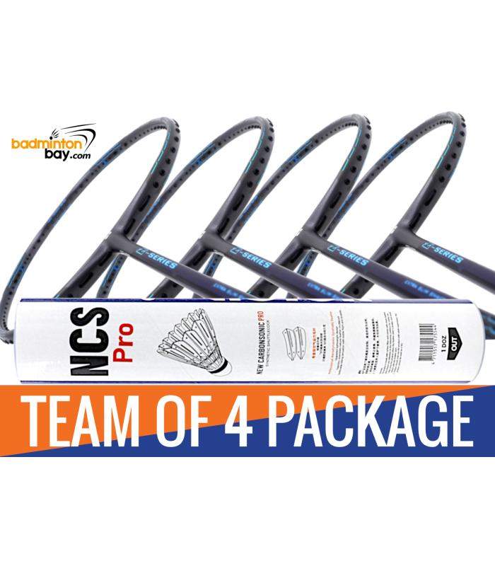 Team Package: 1 Tube Victor NCS Pro Synthetic Feather Shuttlecocks + 4 Rackets - Apacs Z Series Force II Badminton Racket (4U)