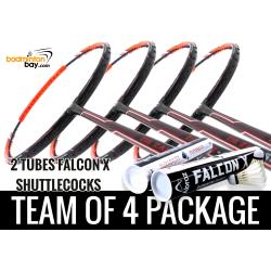 Team Package: 2 Tubes Abroz Falcon X Shuttlecocks + 4 Rackets Apacs Zig Zag Speed Orange (Prime Version) Compact Frame Badminton Racket