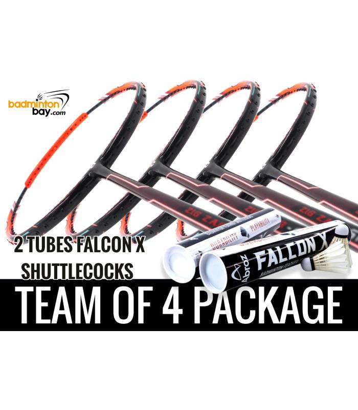 Team Package: 2 Tubes Abroz Falcon X Shuttlecocks + 4 Rackets Apacs Zig Zag Speed Orange (Prime Version) Compact Frame Badminton Racket