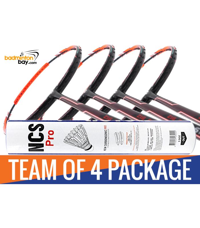 Team Package: 1 Tube Victor NCS Pro Synthetic Feather Shuttlecocks  + 4 Rackets - Apacs Zig Zag Speed Orange (Prime Version) Compact Frame Badminton Racket