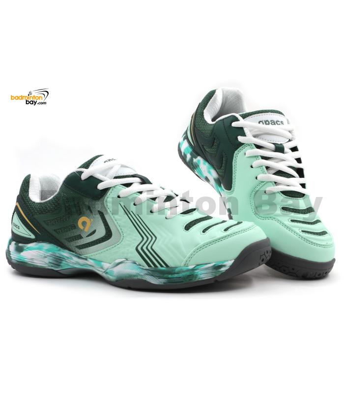 Apacs Aggressive 515 Shoes Green Grey White Indoor Badminton Court Shoes With Improved Cushioning and Outsole