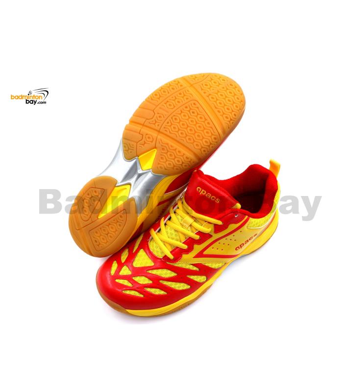 Apacs Cushion Power 081 Red Yellow Badminton Shoes With Improved Cushioning