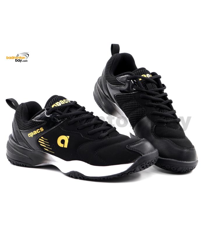 Apacs Cushion Power CP301-XY Black Gold Indoor Badminton Squash Court Shoes With Improved Cushioning , Free Shoe Bag