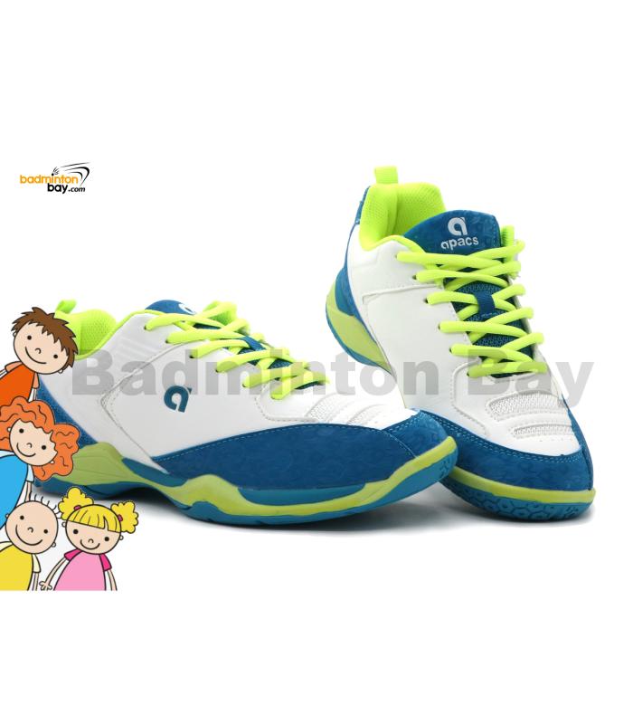 Apacs Kids Cloud Stride CS260 Lapis Lazuli Lime Shoe White With Improved Cushioning and Outsole