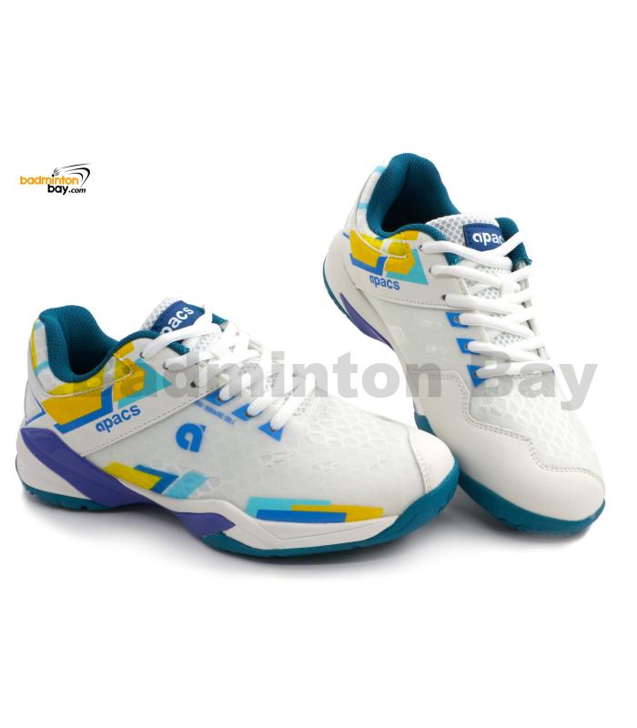 Apacs Performance 675 Shoe White Turquoise With Improved Cushioning and Outsole