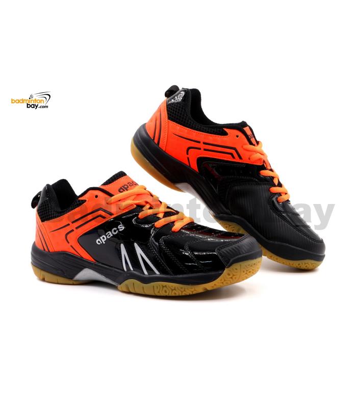 Limited Edition Apacs Cushion Power SP-605 Shiny Black Orange Badminton Shoes With Improved Cushioning