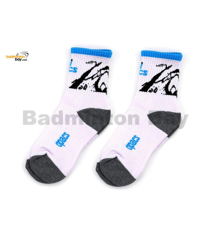 Apacs Badminton Sports Socks White Blue Rim With Graphics AP060iii (2 pairs)