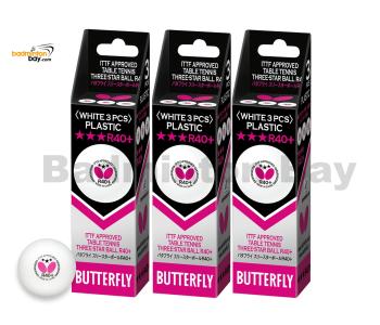 Butterfly 3-Star R40+ Plastic Table Tennis Ping Pong White Ball 40mm (9 Balls)