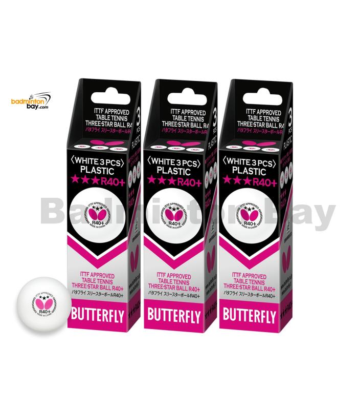 Butterfly 3-Star R40+ Plastic Table Tennis Ping Pong White Ball 40mm (9 Balls)