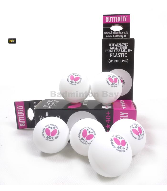 Butterfly 3-Star 40+ Plastic Table Tennis Ping Pong White Ball 40mm (6 Balls)