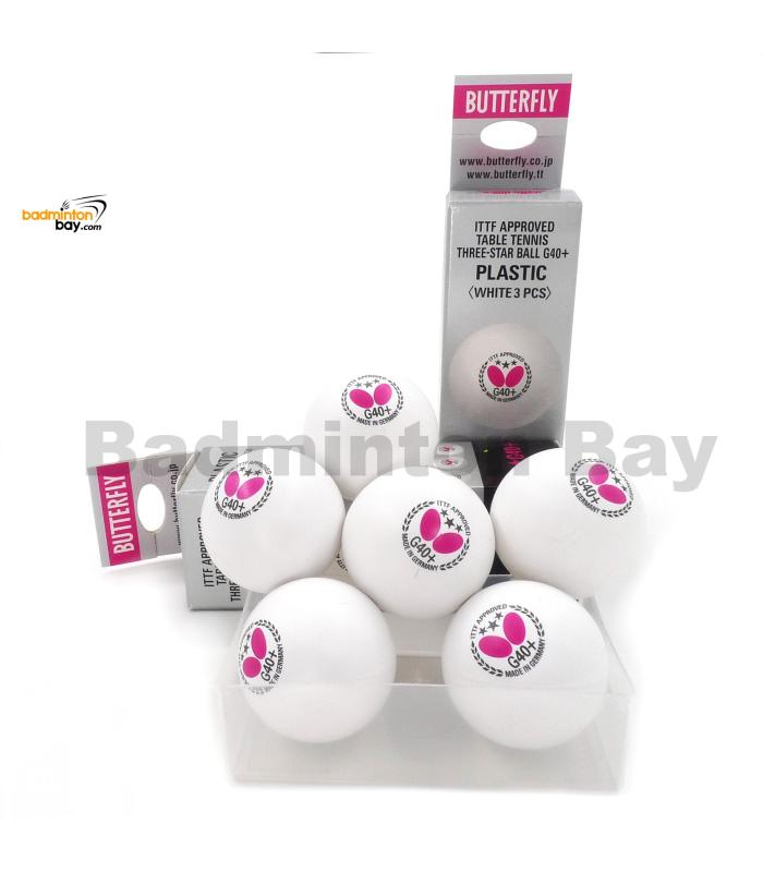 Butterfly 3-Star G40+ Made In Germany Plastic Table Tennis Ping Pong White Ball 40mm (6 Balls)