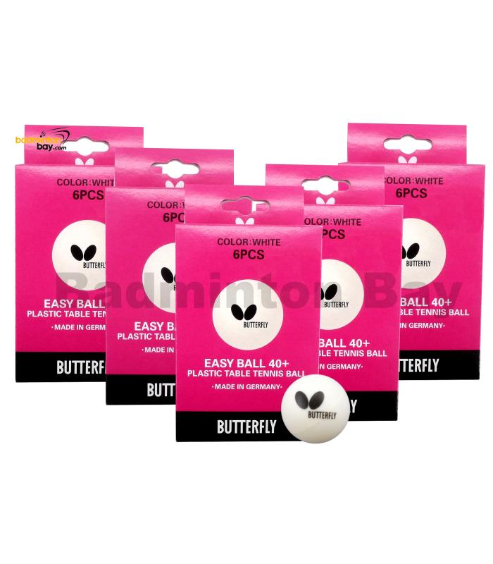 Butterfly Made in Germany Easy Ball 40+ White Plastic Table Tennis Ping Pong Balls (30 pieces in 5 boxes)