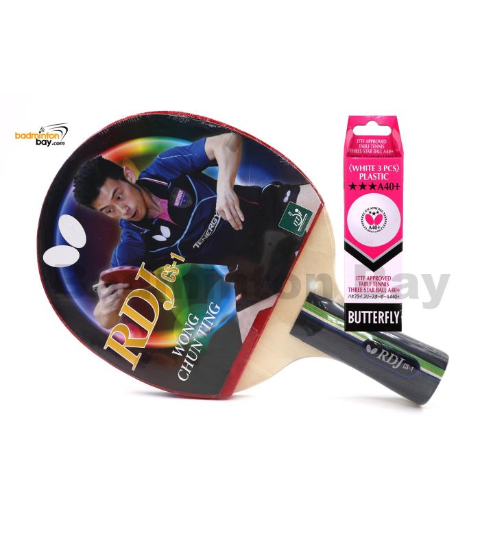 Butterfly RDJ-CS1 Penhold Table Tennis Racket Ping Pong Bat (One Side Rubber) With A40+ Balls