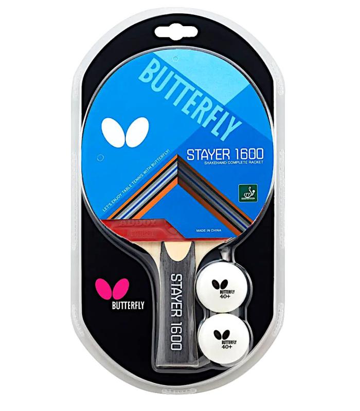 Butterfly Stayer 1600 Shakehand FL Table Tennis Racket with Rubber and 2 Balls