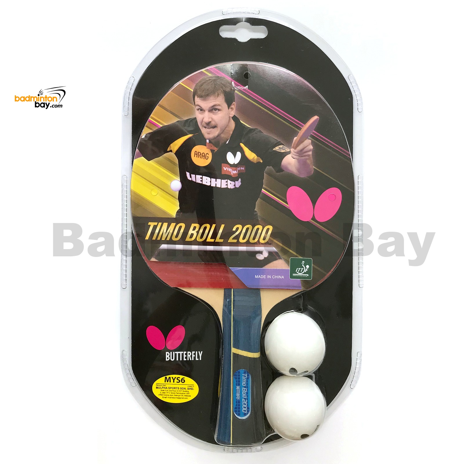 Butterfly Timo Boll 2000 FL Shakehand Table Tennis Racket with 2 Balls