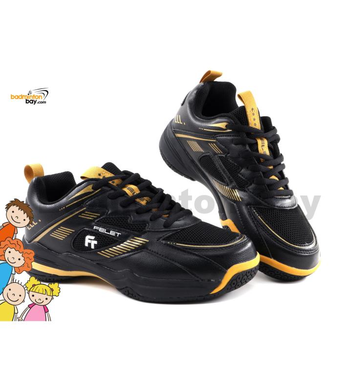 Felet - FT BS 46 Black Gold Badminton Court Shoes For KIDS