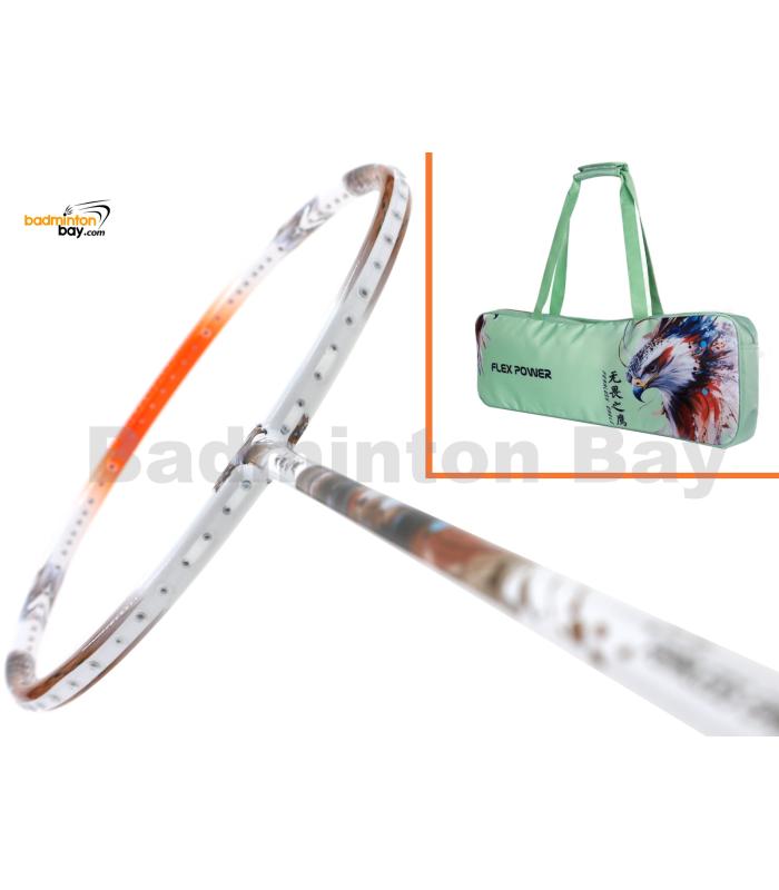Flex Power - Fearless Eagle White Orange 5U Predator Series Limited Edition Badminton Racket with Single Bag