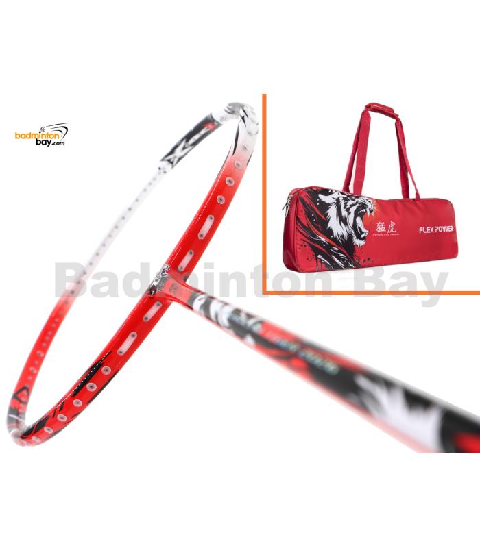 Flex Power - Ferocity Tiger Scarlet Red White 5U Predator Series Limited Edition Badminton Racket with Single Bag