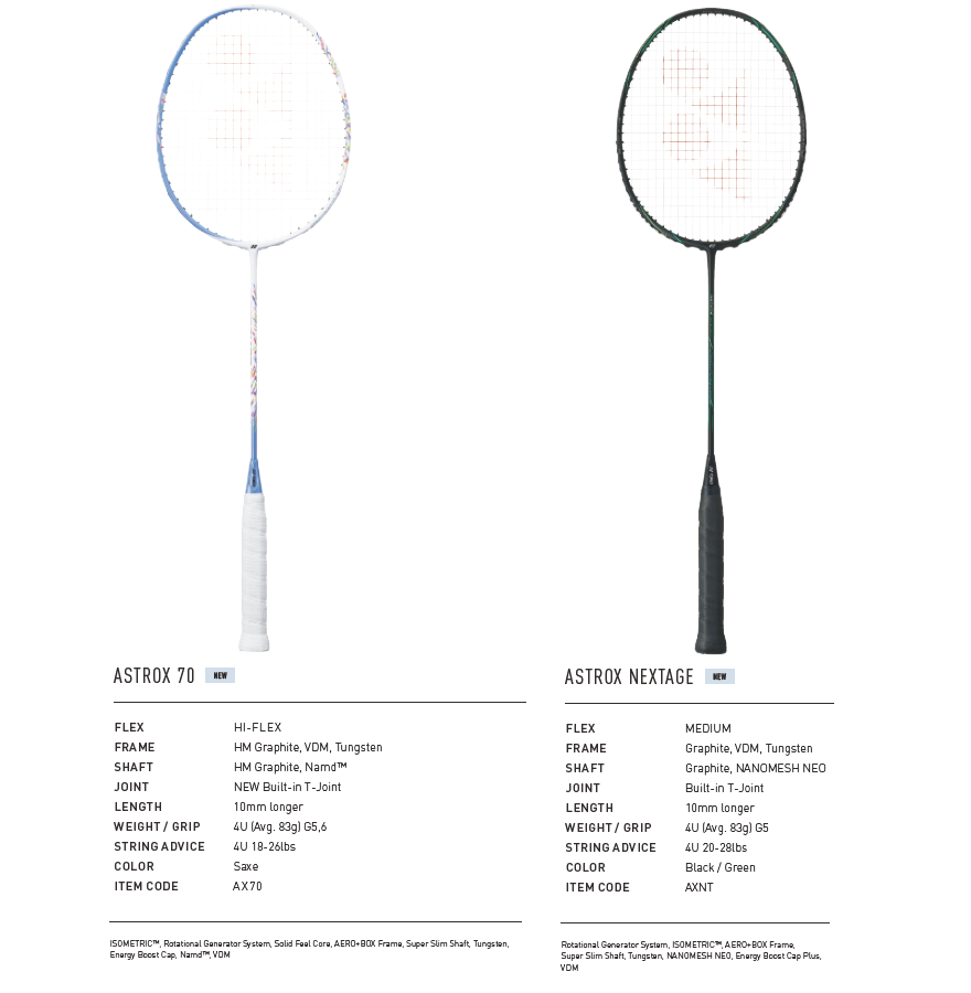 Yonex Astrox 70 and Nextage badminton racket