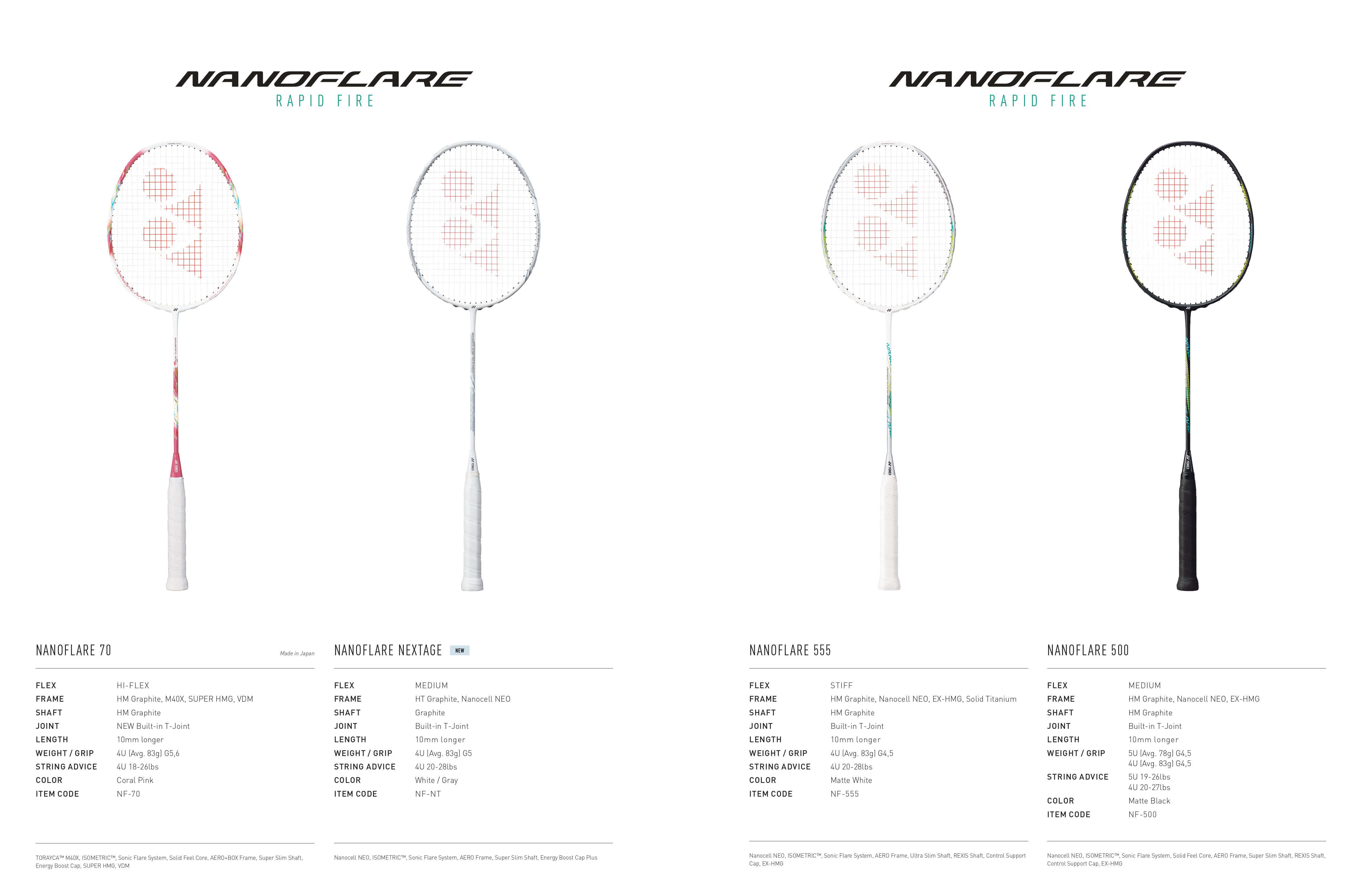 Yonex NanoFlare Nextage Racket & 5xx series